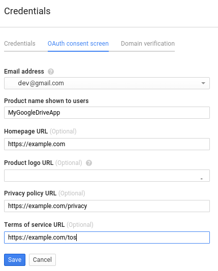 Creating the consent screen.